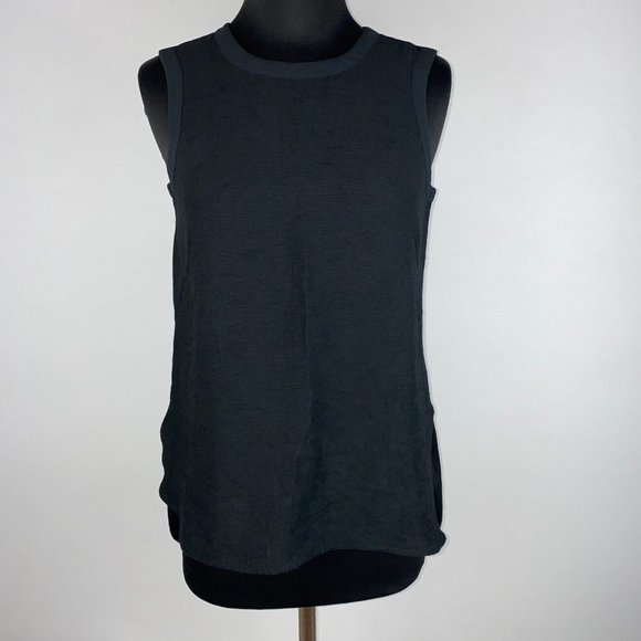 Nic + Zoe XS Black Textured Front Partial Back Zip Tank Top Hi-Lo Slit Sides - Picture 1 of 12